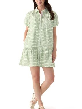 Crown and Ivy Light Green Cane Button-Front Flounce Dress
